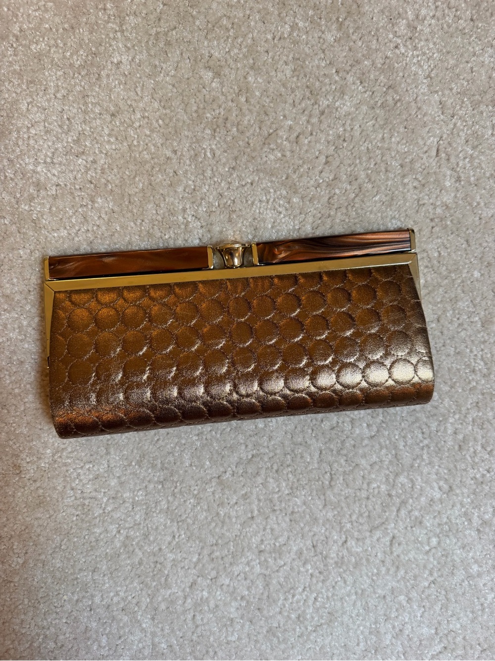 Kate Landry Metallic Bronze Women's Clutch Purse - Gold/Diamond Accents